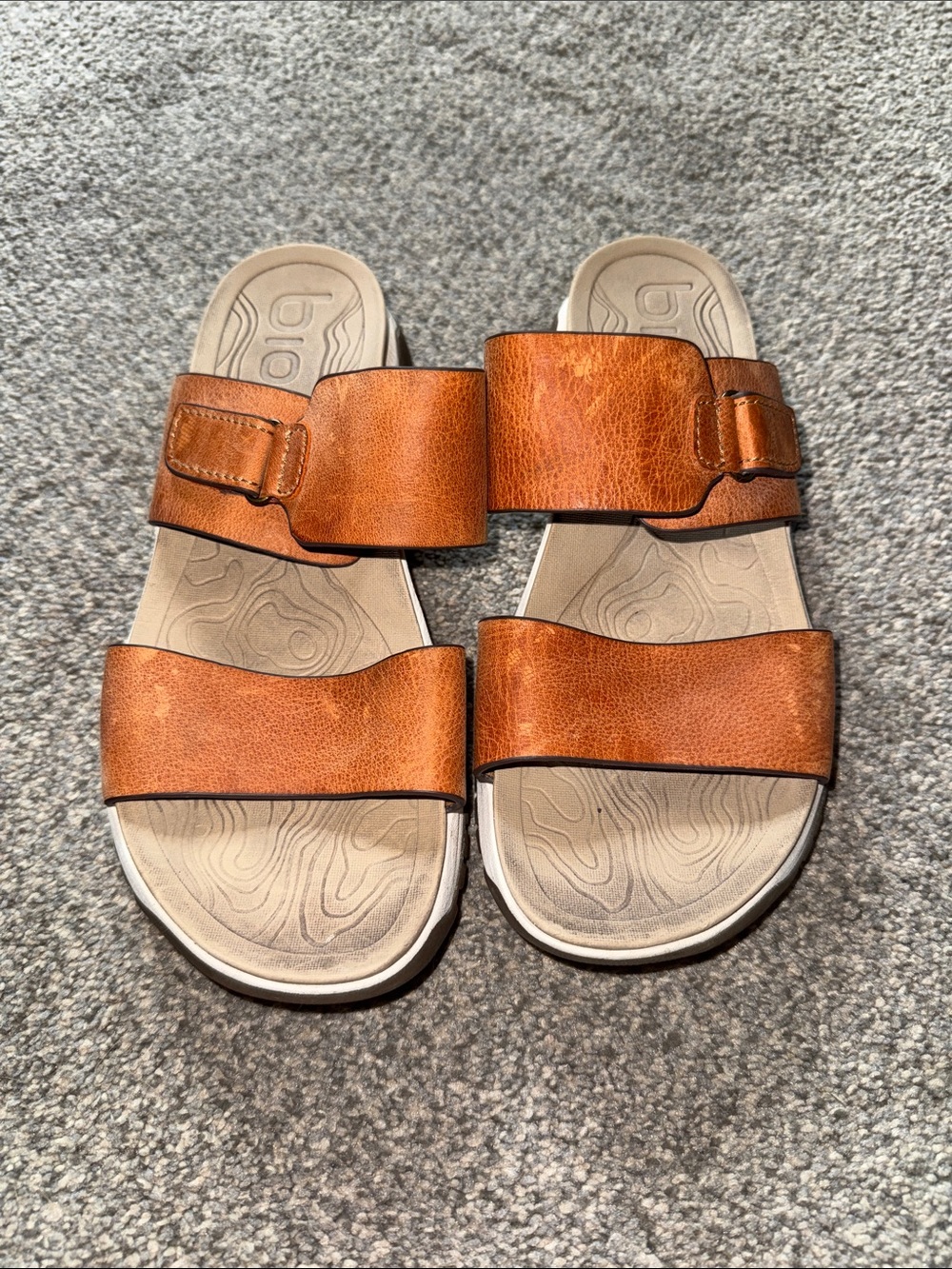 Bionica Orangish/Brown Double Strap Slide Sandals